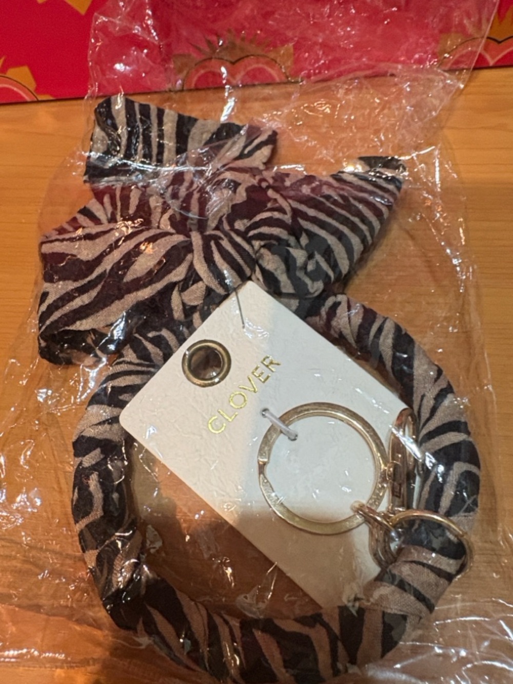Zebra Print Fabric Bracelet Keyring - Black & Cream